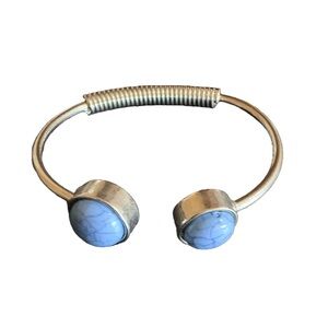 Silver Cuff Bracelet with Blue Stone Accents